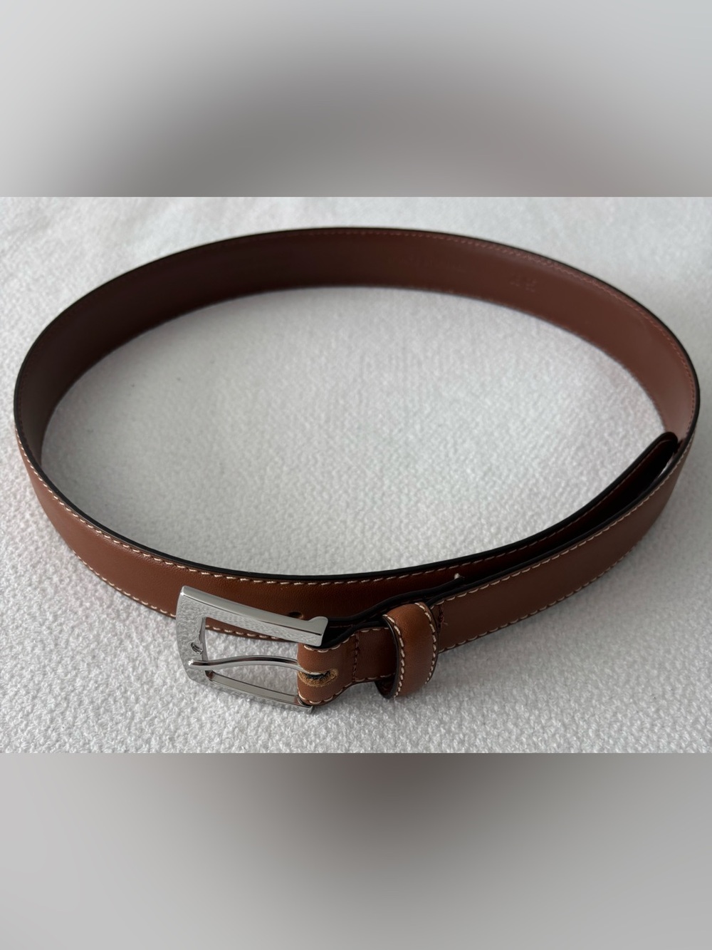 Brooks Brothers Cognac Brown Leather Belt with Silver Buckle